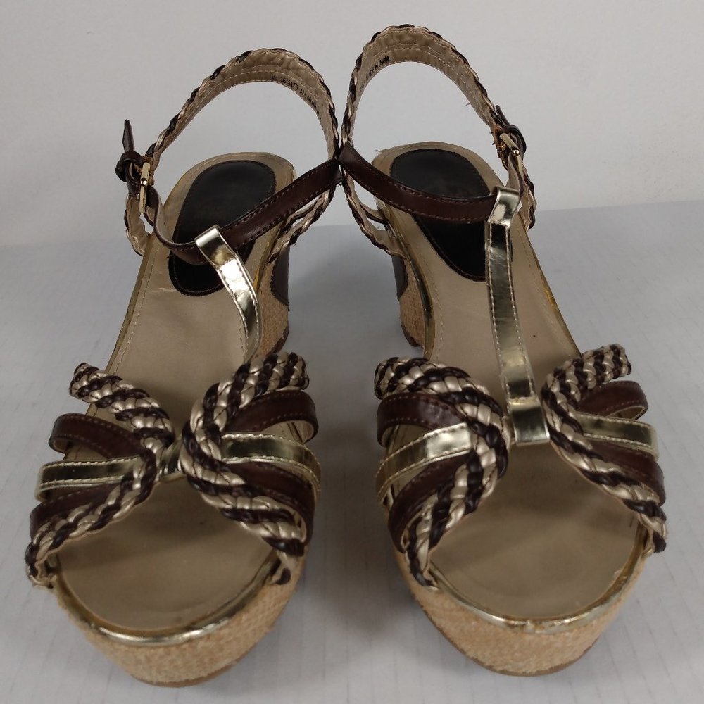 Crown Vintage Brown/Gold Whisper Wedge Espadrilles Sandals Size: 8M